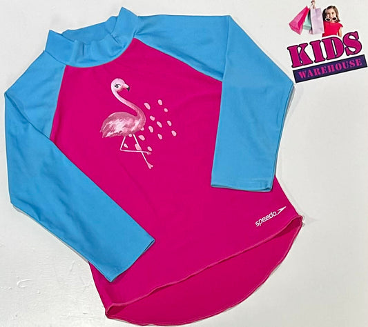Blue & Pink Swim Top With Flamingo Print Size 4