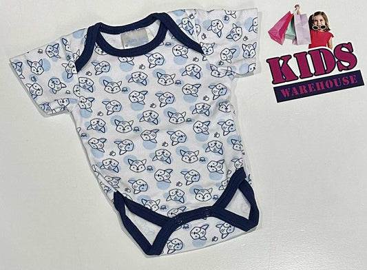 Just Too Cute White & Blue Bodysuit With Fox Pattern Size 000