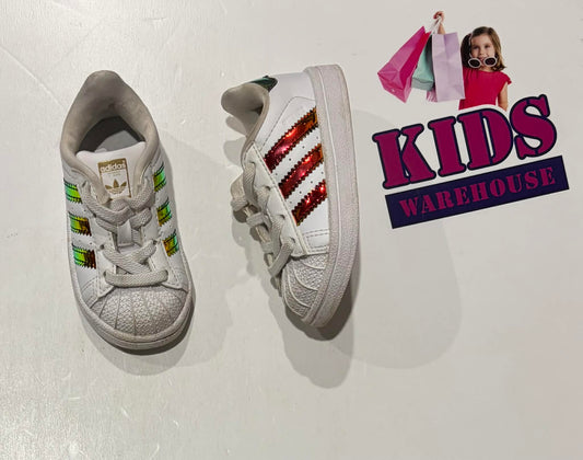 Adidas White, Colourful Shimmer Runners Size US5/UK4 (Child)