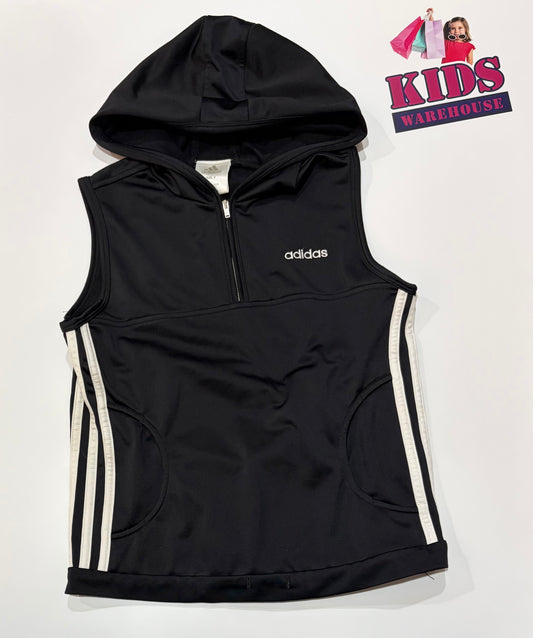 Adidas Black, White Stripe Hooded Vest Size 8