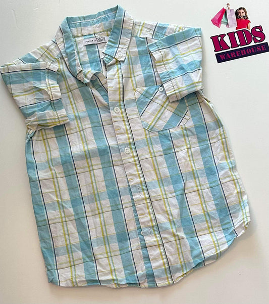 White, Blue & Yellow Plaid Shirt Size 6-7