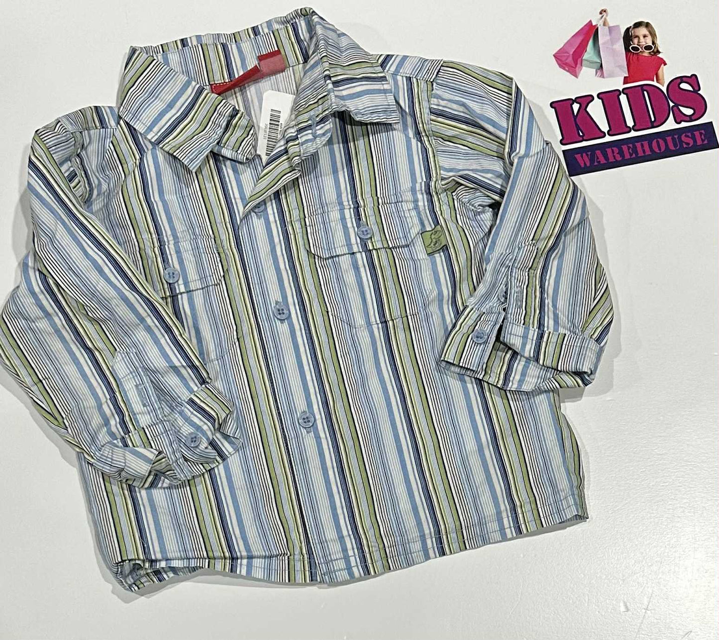 Sprout Blue & Green Striped Long Sleeve Top Size 1