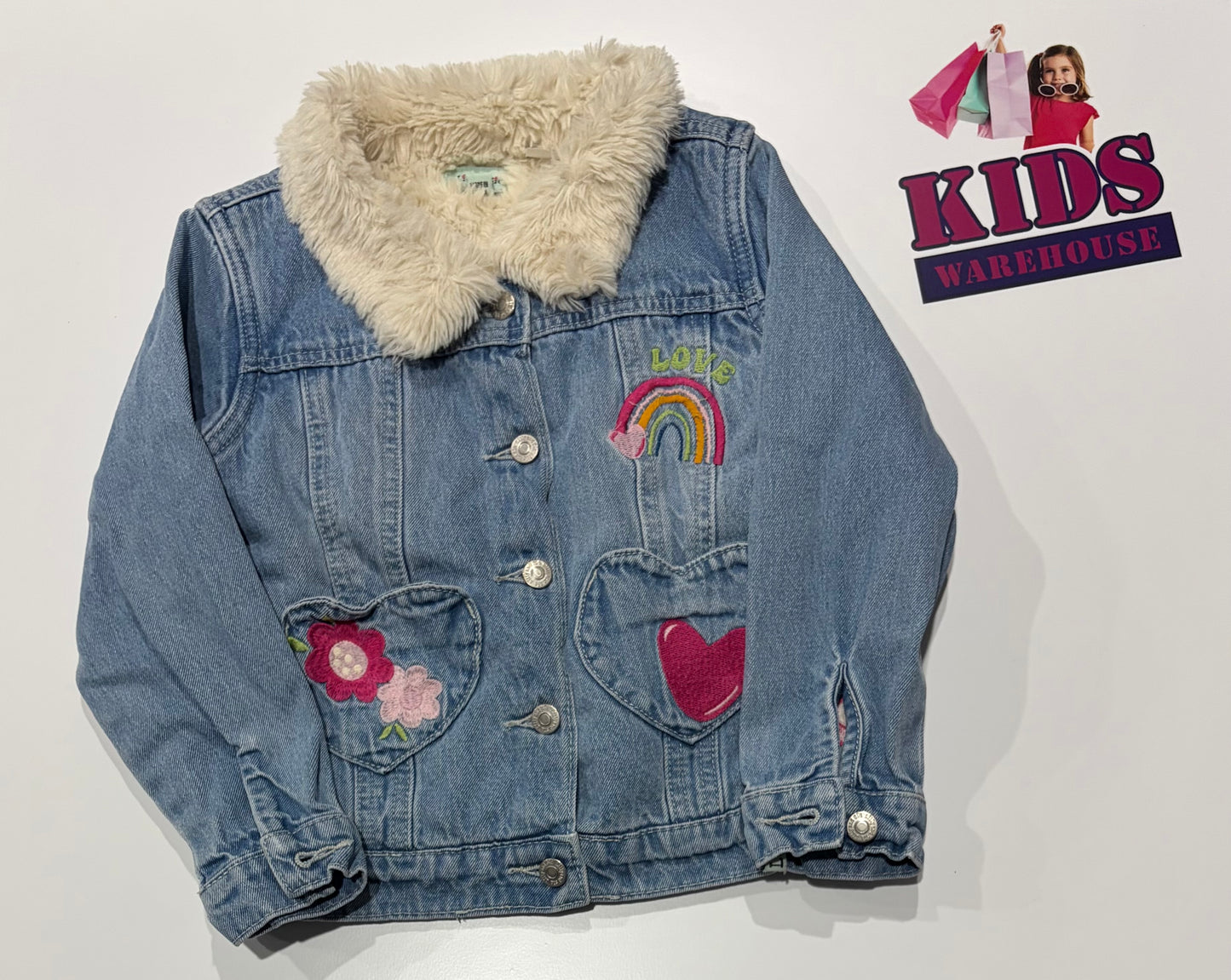 Lilly + Sid Denim,  Faux Fur Lined Embroidered Jacket Size 6