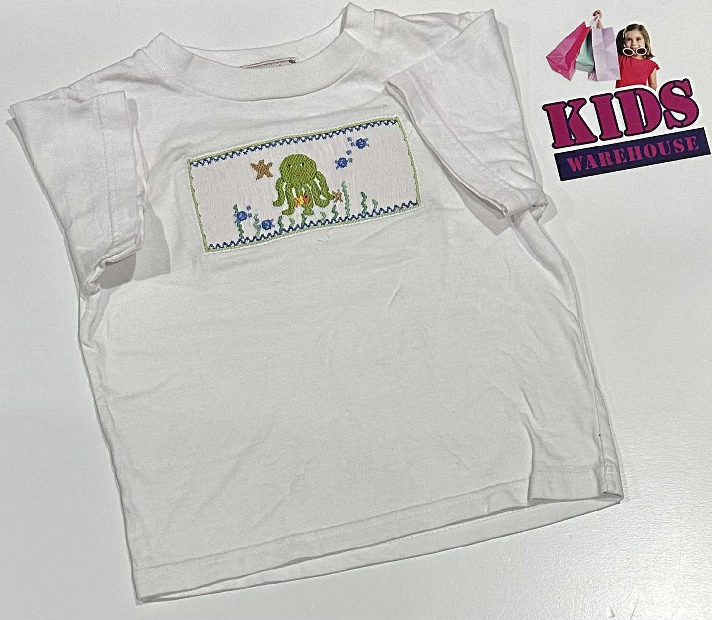 Handmade White Top With Green Octopus Print Size 3