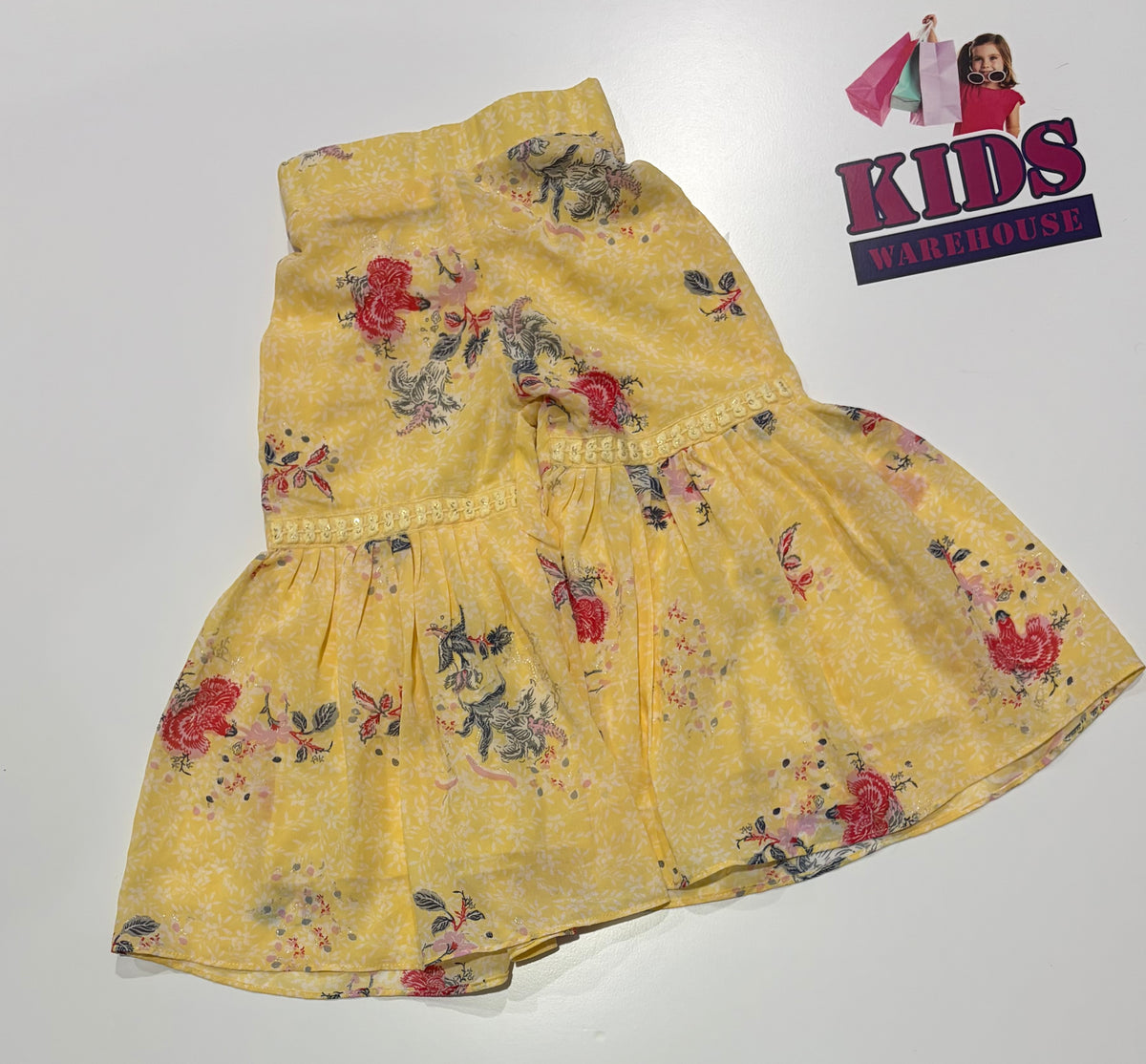 Yellow, Floral Print Flared Pants Size 2