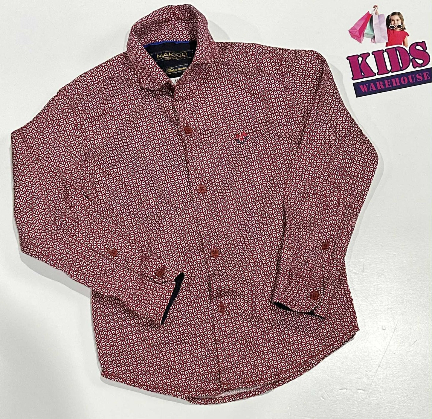 Makino Red Long Sleeve Button Up Top Size 3