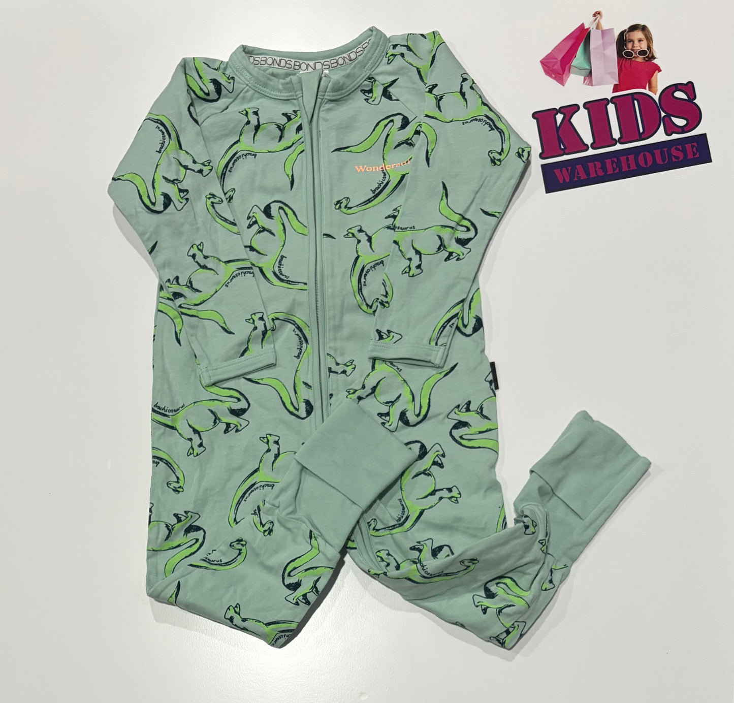 Bonds Green, Dinosaur Print Wondersuit Size 1