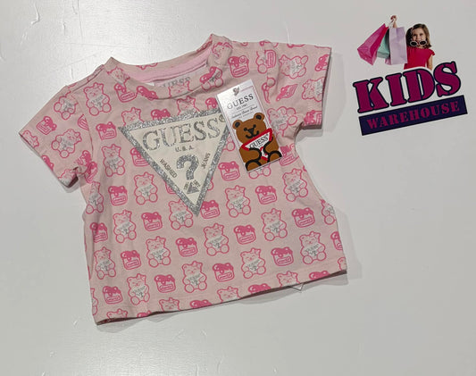 Guess Pink Top With Silver “Guess” Print Size 00 (RRP $34.95)