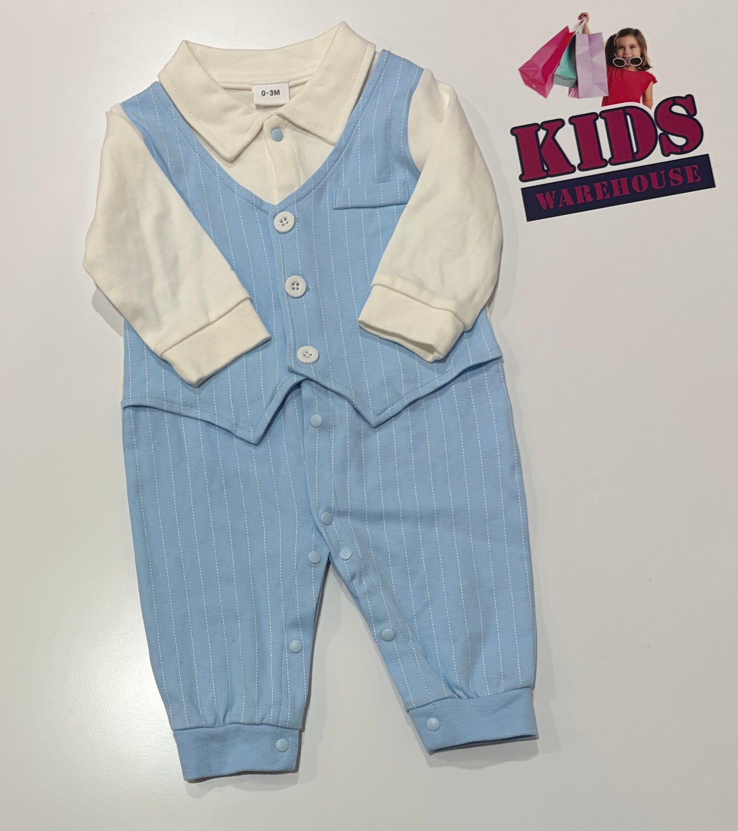 White, Blue Soft Suit Costum Onesie Size 0000