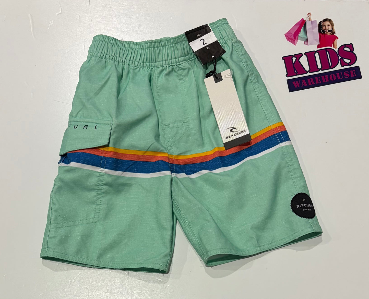 Not Used Ripcurl Teal, Yellow, Orange, Blue Stripe Shorts Size 2