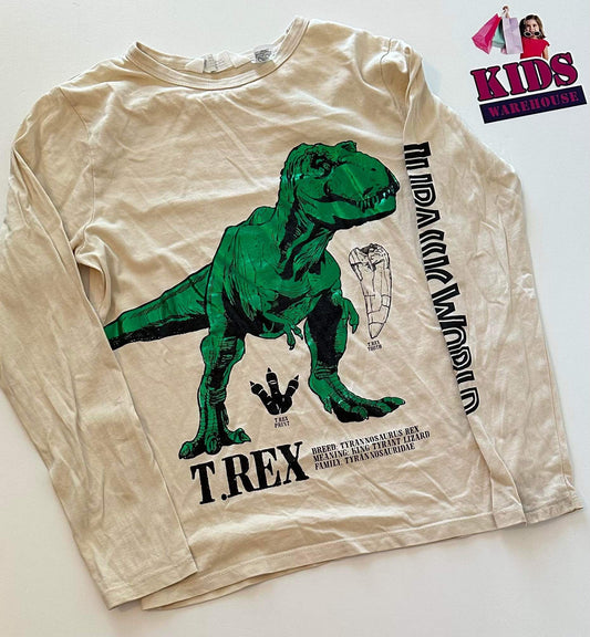 H&M Cream with Green T-Rex Graphic Top Size 9