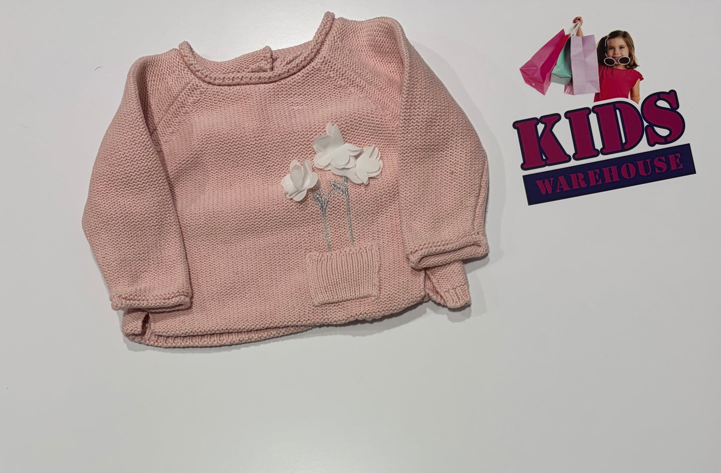 Ollie's Place Pink Knit Flower Print Top Size 00