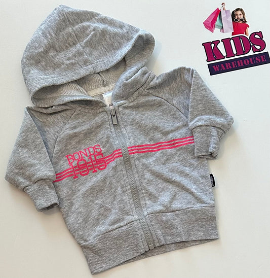 Bonds Grey & Pink Zip Hoodie Size 000