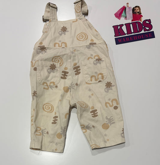 August & Nren Cream, Brown Shape Print Overalls Size 0