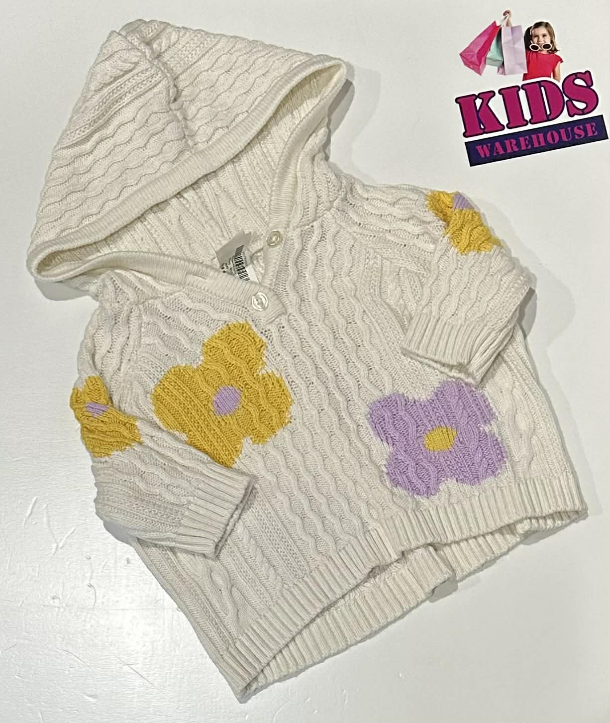 Seed Heritage White Knit Hoodie With Flower Pattern Size 00