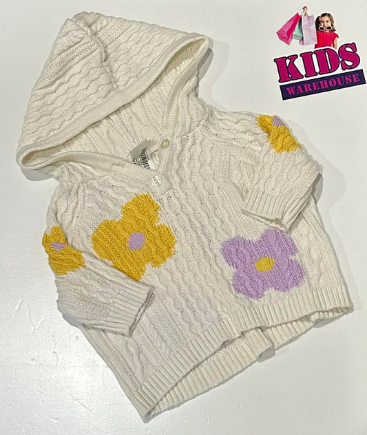 Seed Heritage White Knit Hoodie With Flower Pattern Size 00