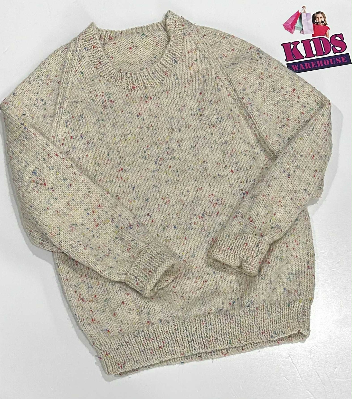 Homemade White Knit Jumper With Multicoloured Dot Pattern Size 9