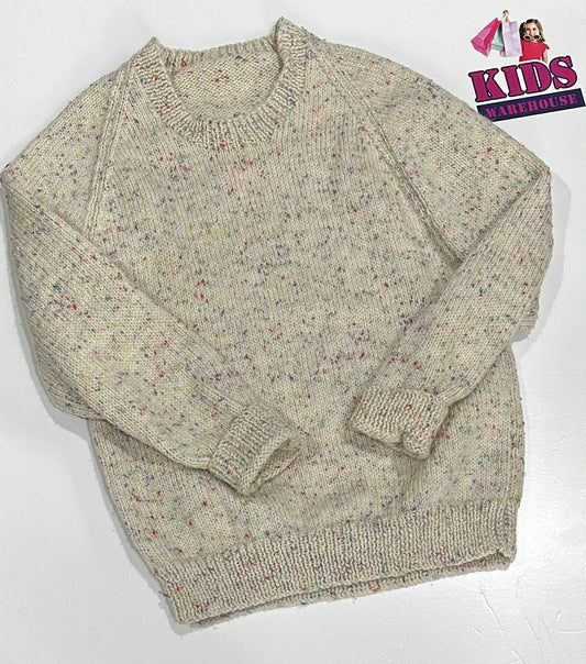 Homemade White Knit Jumper With Multicoloured Dot Pattern Size 9