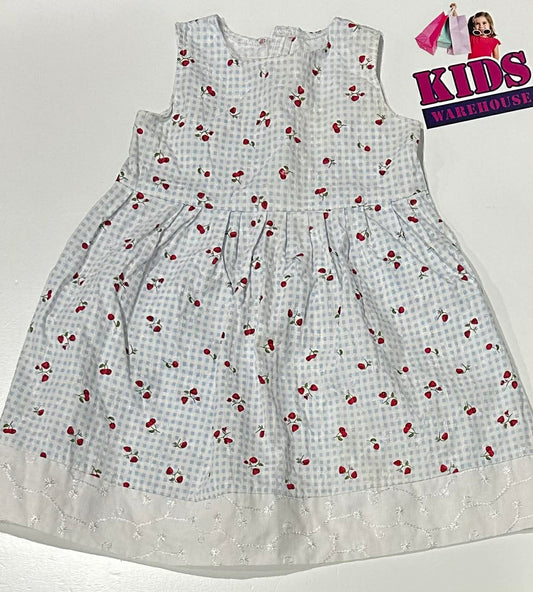 Handmade Blue & White Dress With Red Flower Pattern Size 1