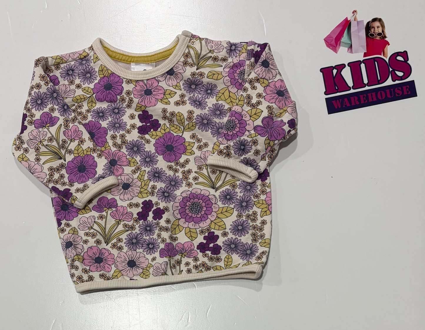 White, Purple Floral Print Sweater Size 00