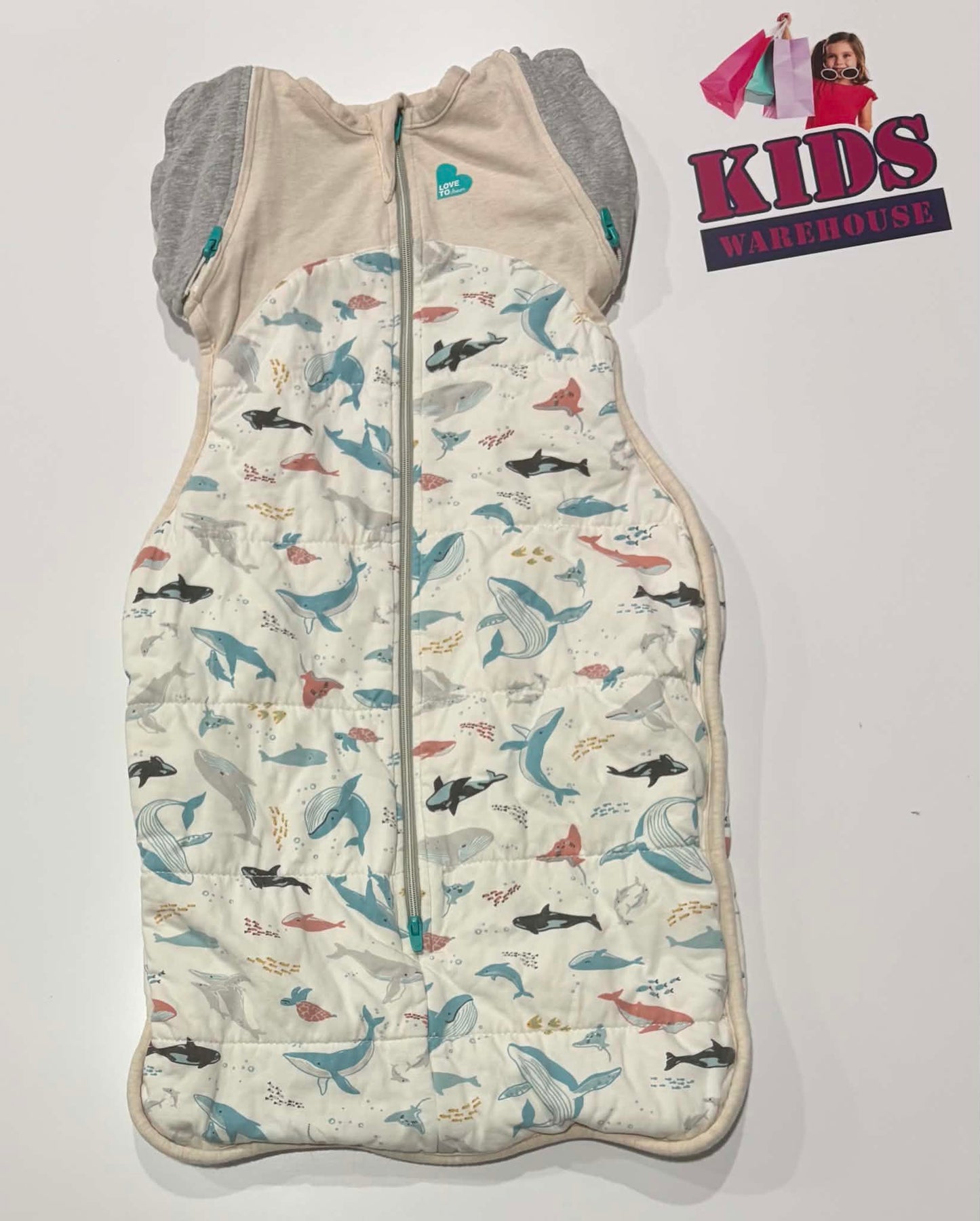 Love To Dream Swaddle Up Transition Bag White, Sea Animal Print Size 00 (6-8.5kgs) TOG 2.5