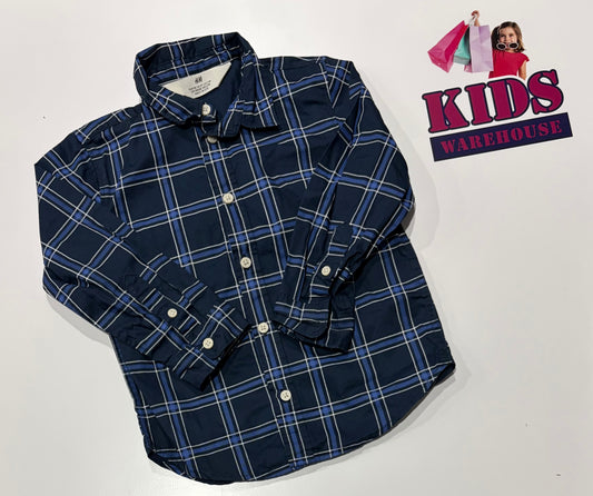 H&M Navy, Blue Check Print Top Size 3