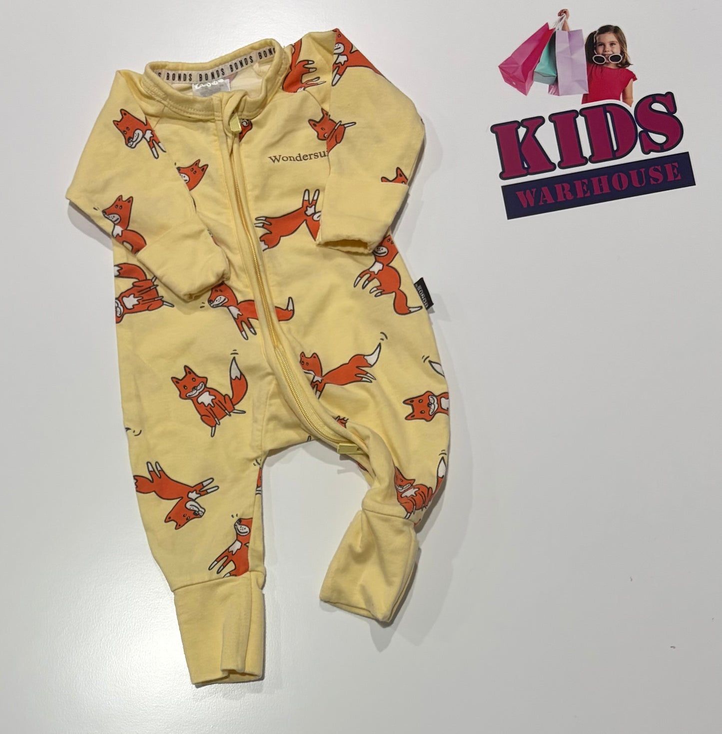 Bonds Wondersuit Yellow, Fox Print Jumpsuit Size 0000