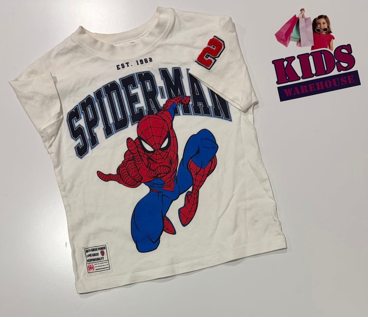 Marvel White, Spiderman Print Top Size 4