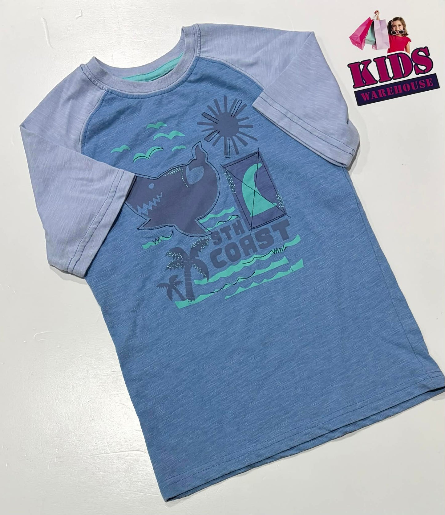 Not Used Target Blue Top With Beach Pattern Size 7 (RRP $12)