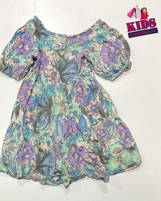 Cotton On Blue & Purple Dress With Flower Pattern Size 6