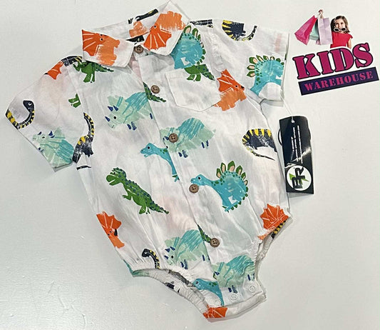 New Baby Rebels White Bodysuit With Dinosaur Print Size 00