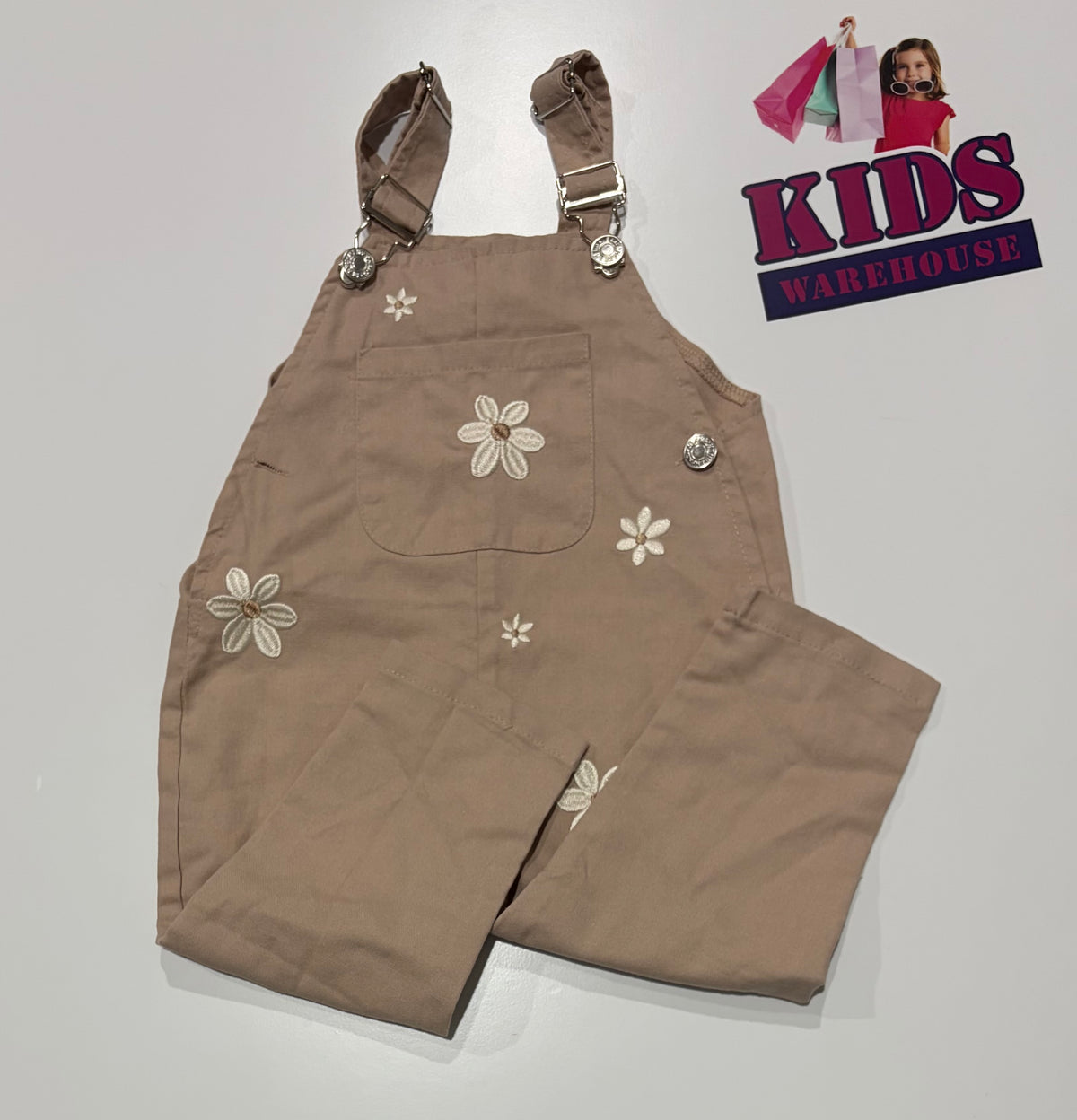 Brown, Floral Print Overalls Size 1