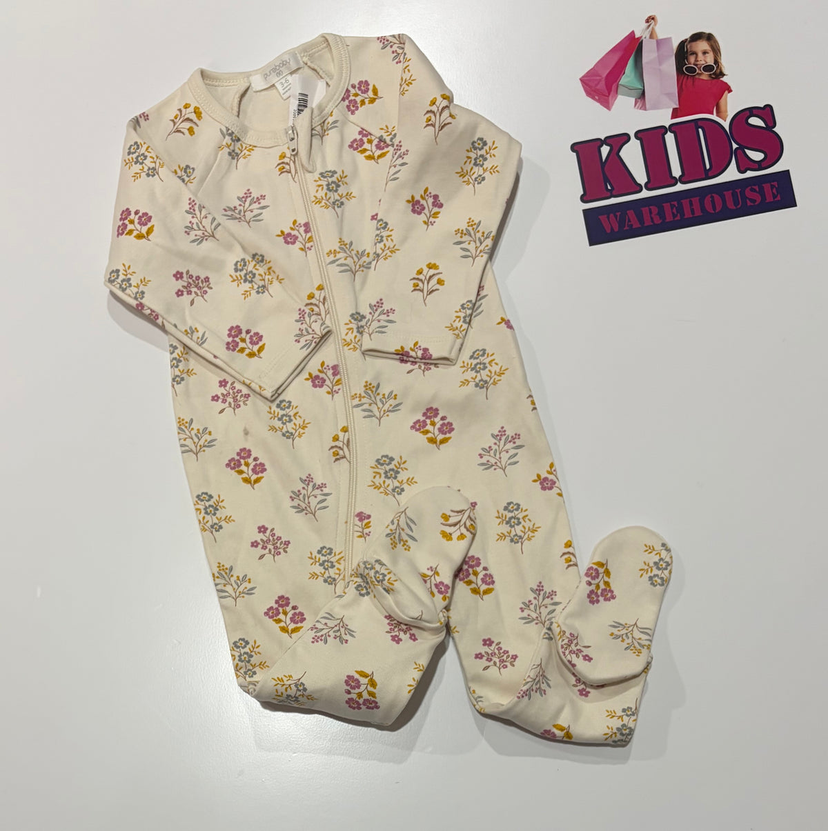 Purebaby White, Floral Print Jumpsuit Size 00