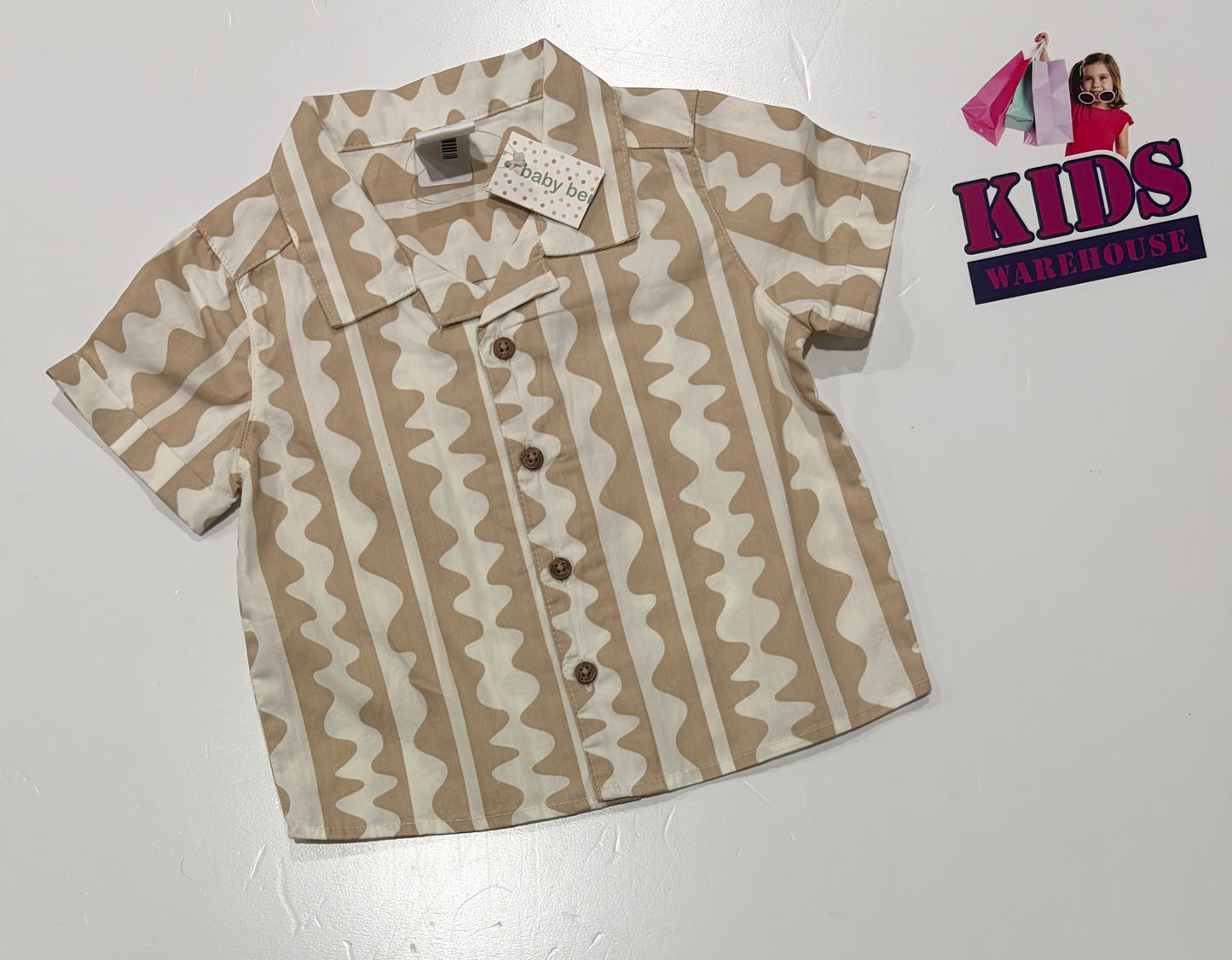 Not Used Baby Berry Tan, White Squiggle Pattern Print Top Size 0