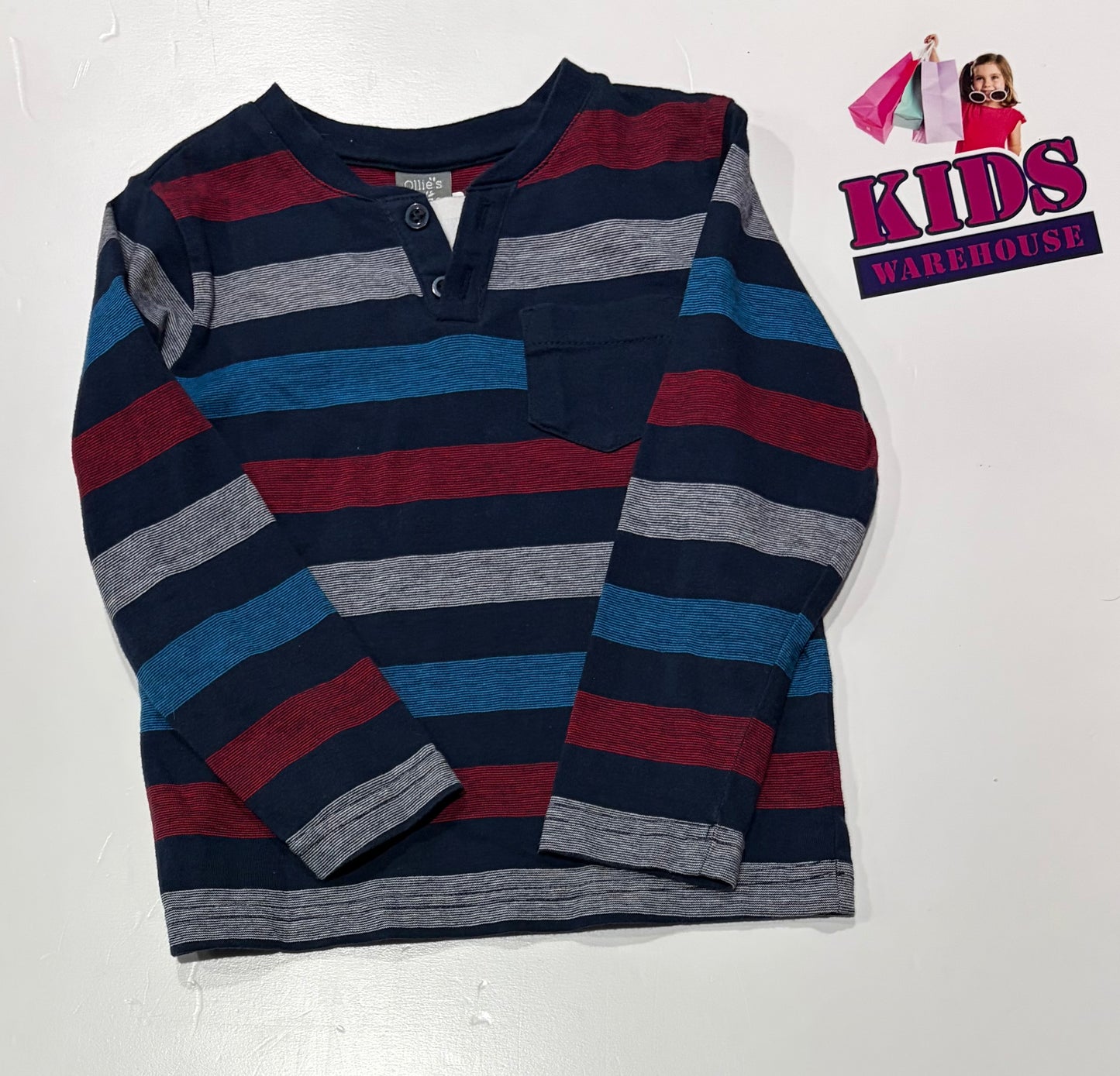 Ollie's Place Navy Blue, Maroon Stripe Top Size 3