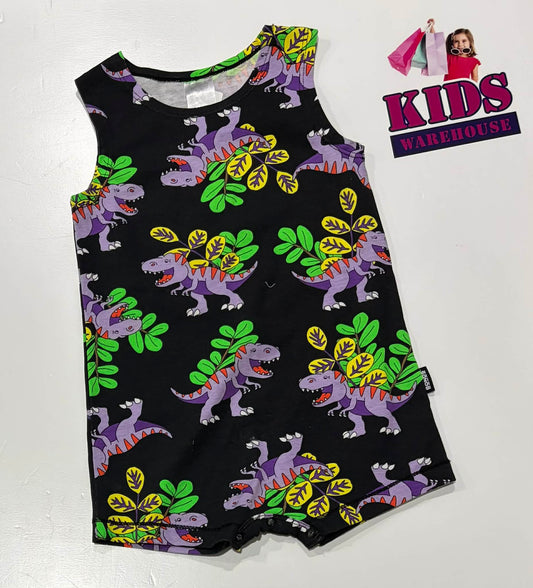 Bonds Black Sleeveless Bodysuit With Purple Dinosaur Pattern Size 1