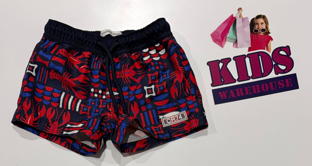 Country Road Black, Red, Blue Lobster Print Swim Shorts Size 00