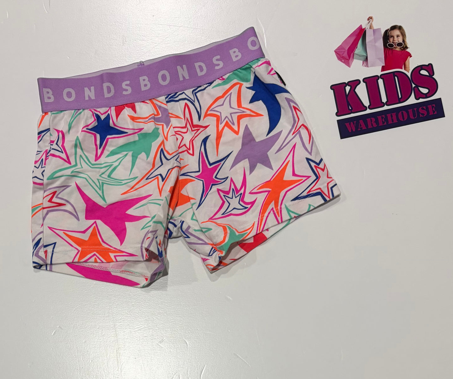 Bonds White, Mulit Coloured Stars Print Shorts Size 3
