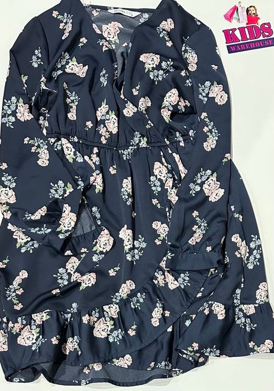 Decjuba Kids Navy Blue Dress With Flower Pattern Size 16