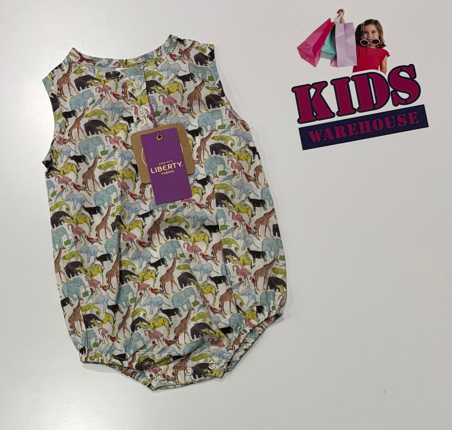 Not Used Liberty White, Zoo Animals Print Bodysuit Size 00