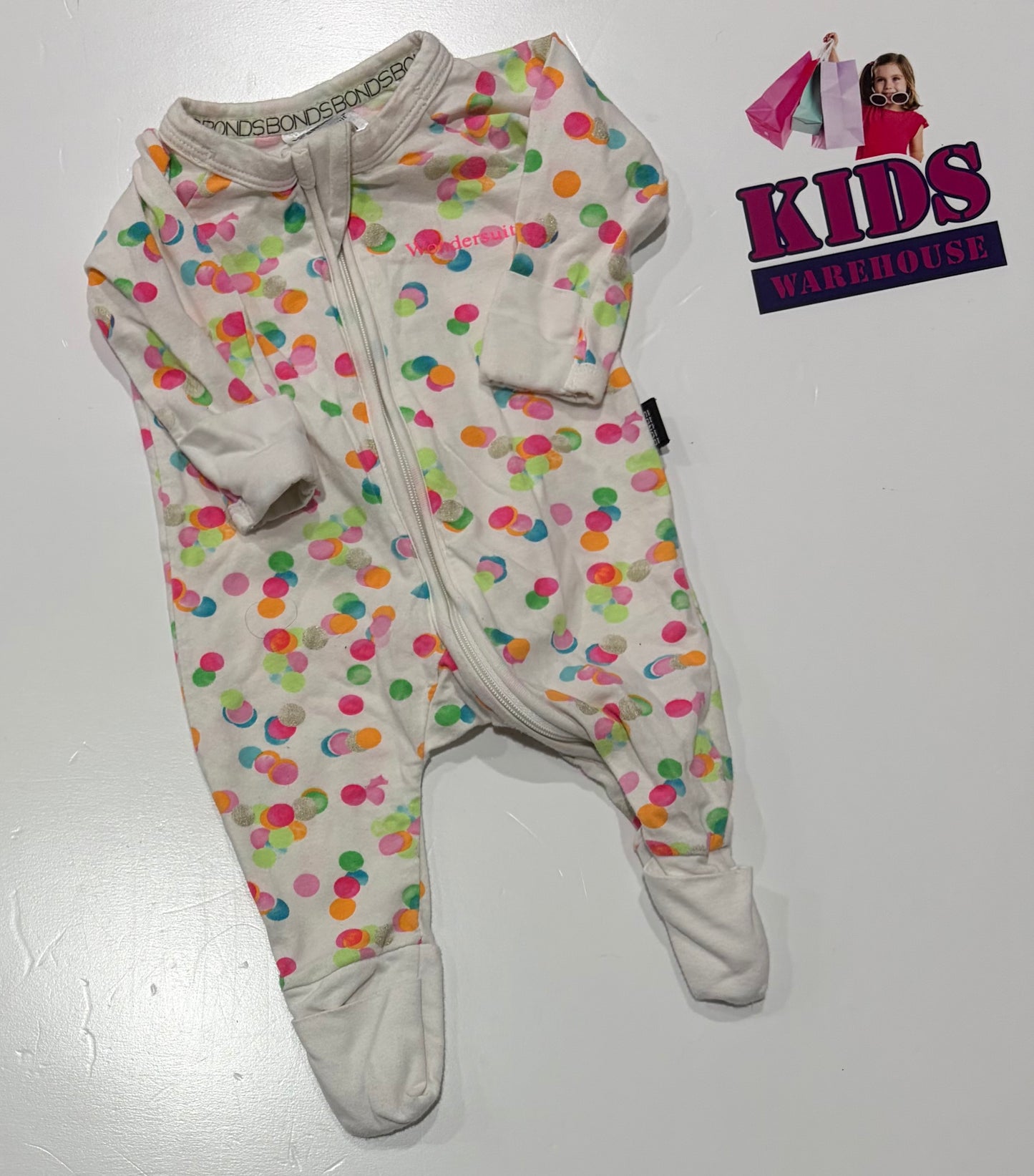 Bonds Wondersuit White, Pink, Green, Blue Polka Dot Jumpsuit Size 0000