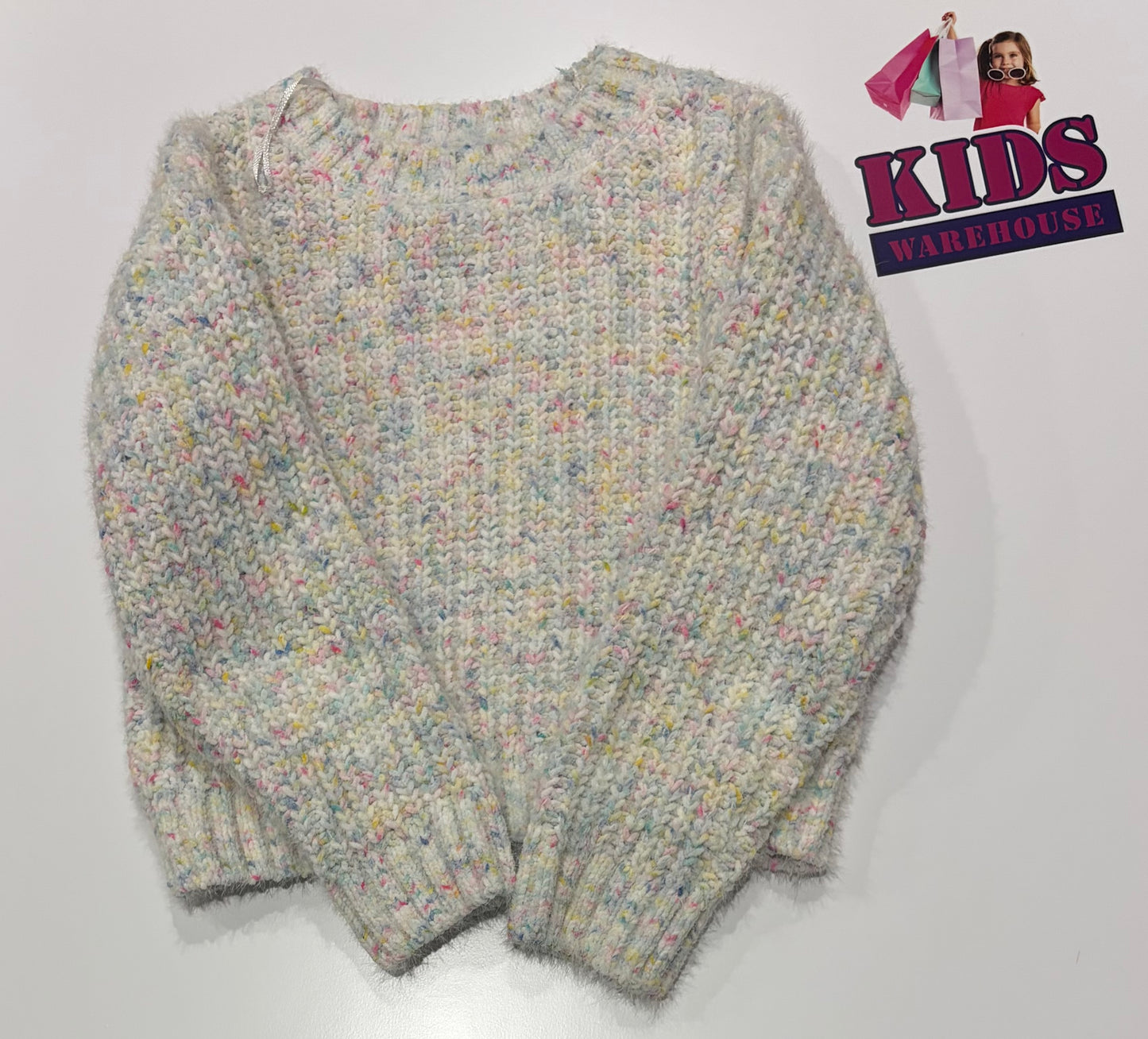 White, Multi Coloured Knit Sweater Size 9