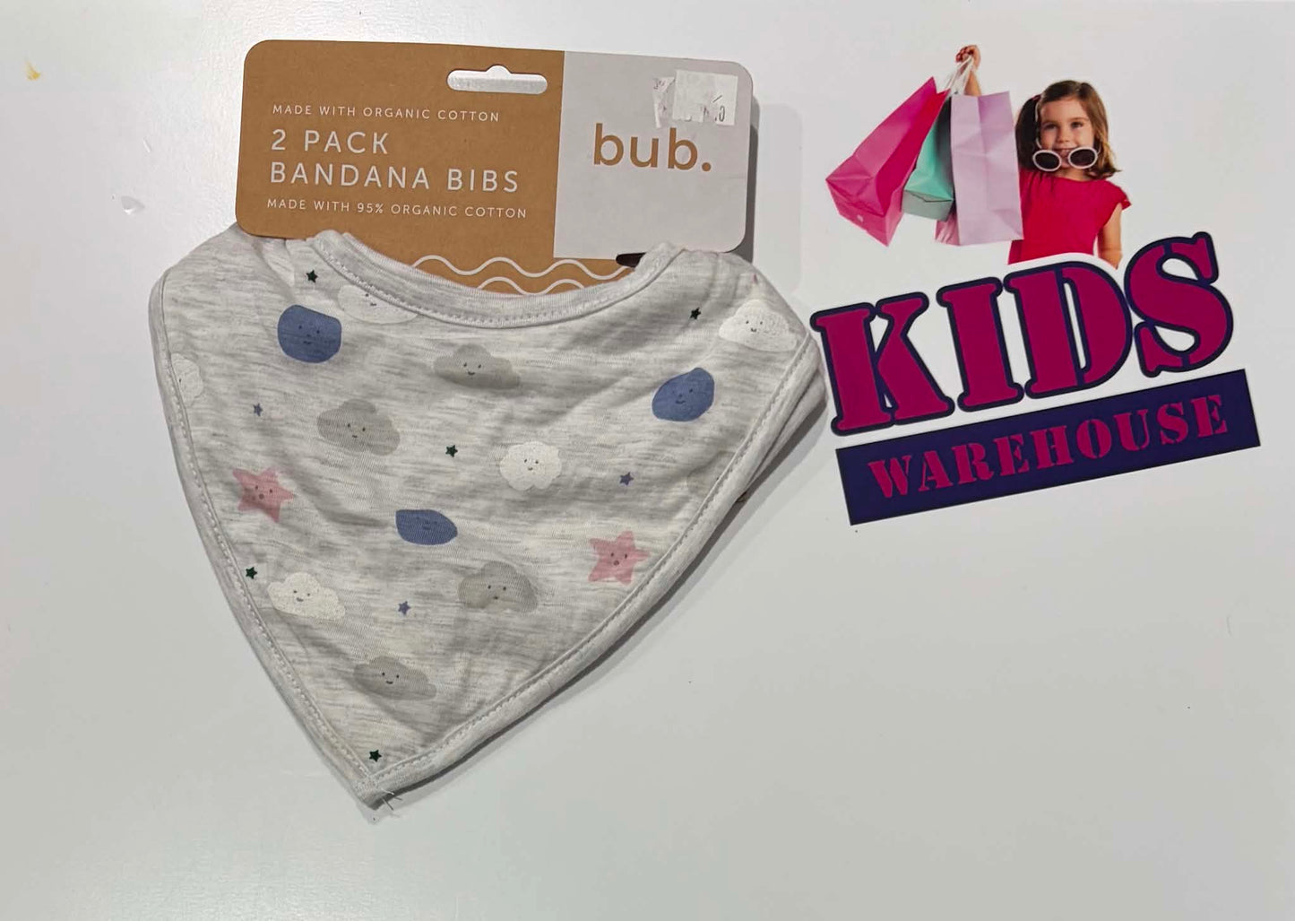 Not Used Bub. 2 Pack Grey, Pink Bandana Bibs