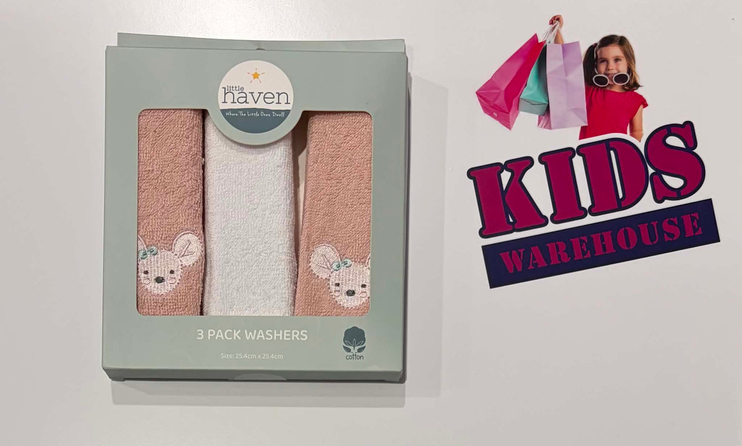 Not Used Little Haven 3 Pack Washers Pink, White, Koala Print