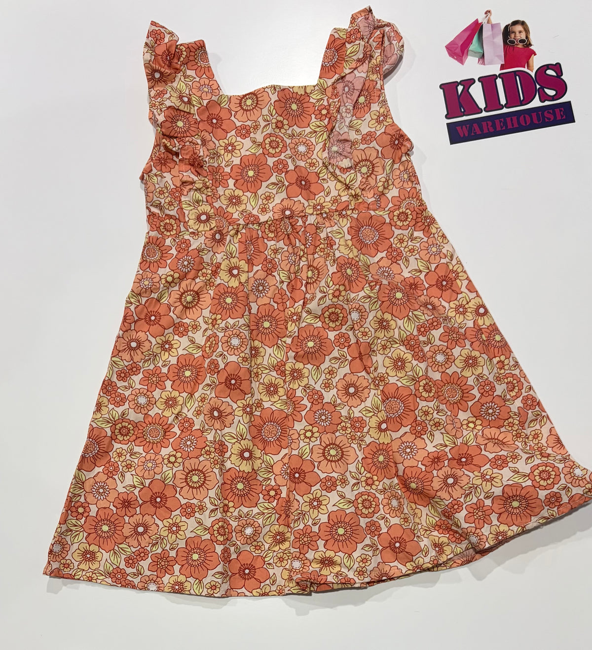 Lily & Dan White, Orange Floral Print Dress Size 5