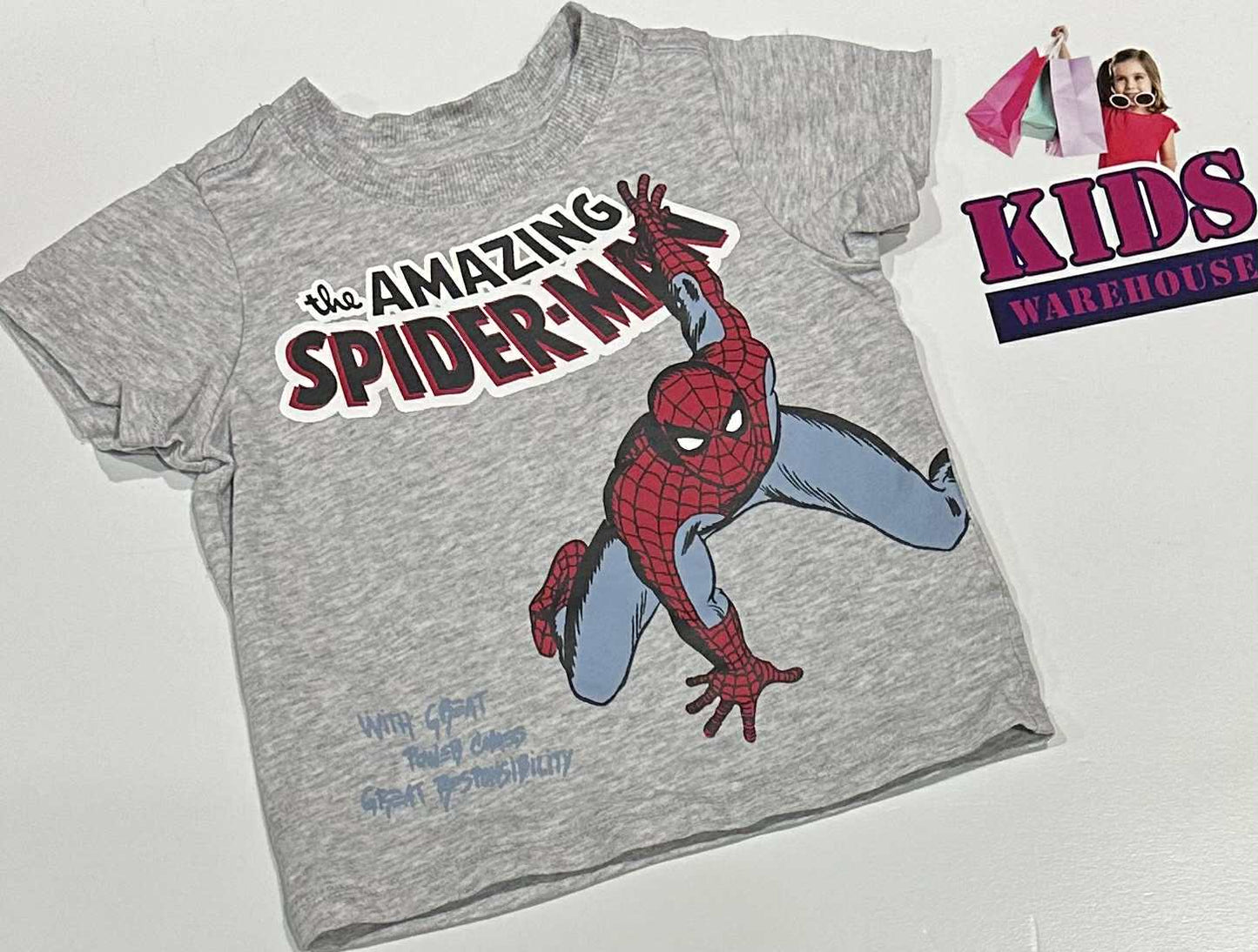 Cotton On Grey Top With “The Amazing Spiderman” Print Size 00