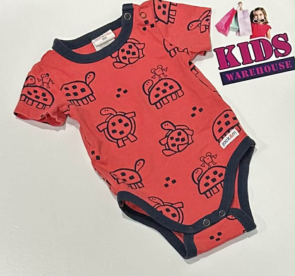 Jack & Milly Red & Dark Blue Bodysuit With Turtle Pattern Size 000