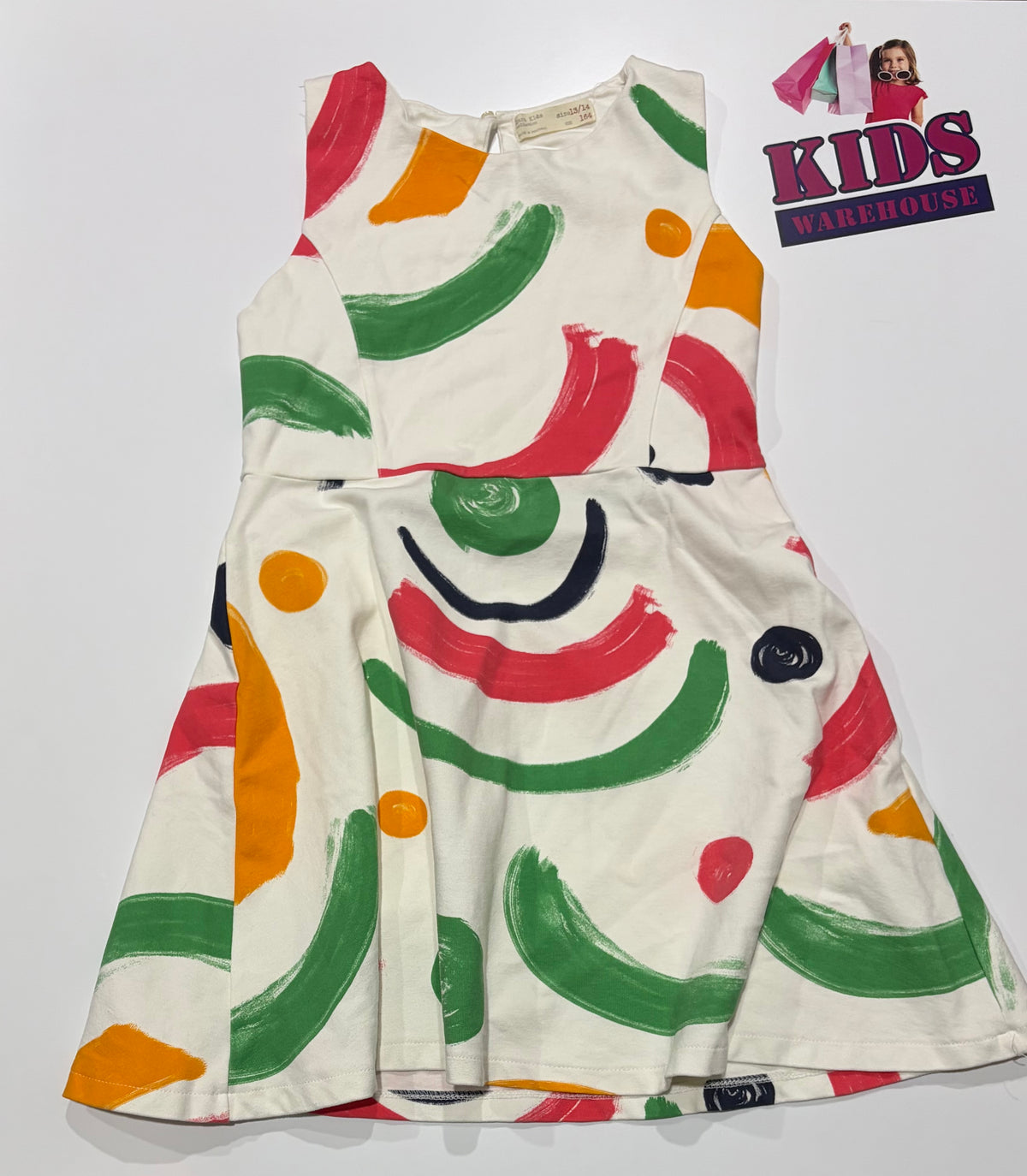 Zara White, Green, Red, Yellow Pattern Print Dress Size 13