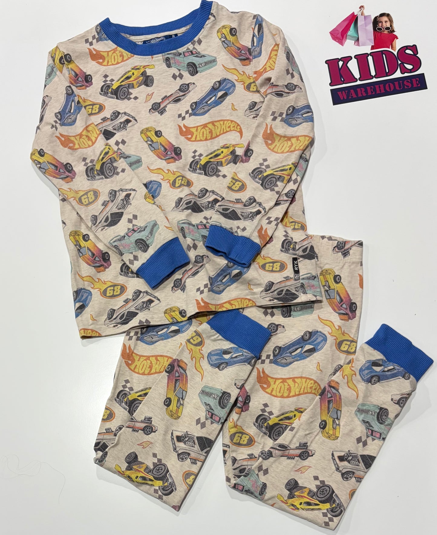Hot Wheels X Rock Your Kid White, Cars Print 2 Piece Pyjama Set Size 8