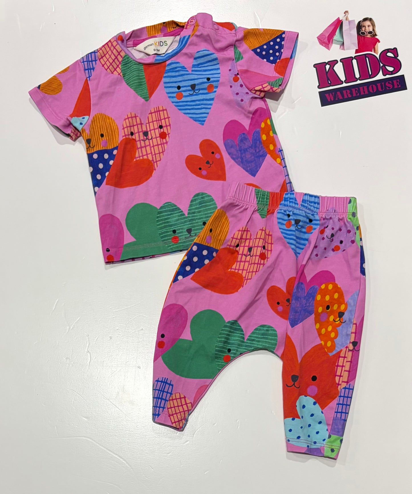 Gorman Kids Pink, Hearts Print 2 Piece Set Size 0000